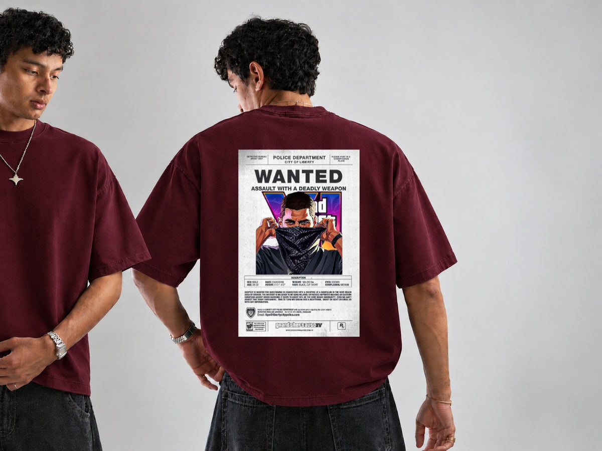 Wanted Graphic Oversized T-Shirt – GTA-Inspired Streetwear