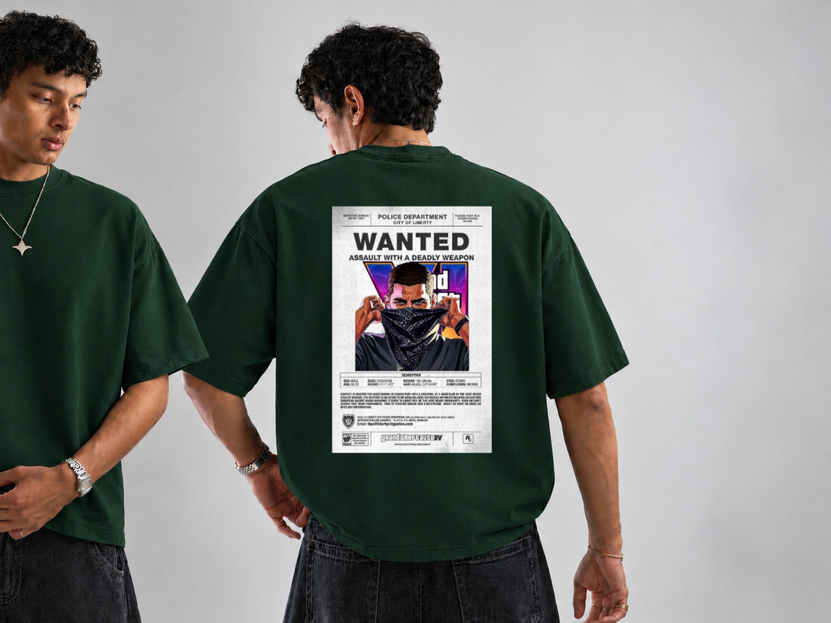 Wanted Graphic Oversized T-Shirt – GTA-Inspired Streetwear