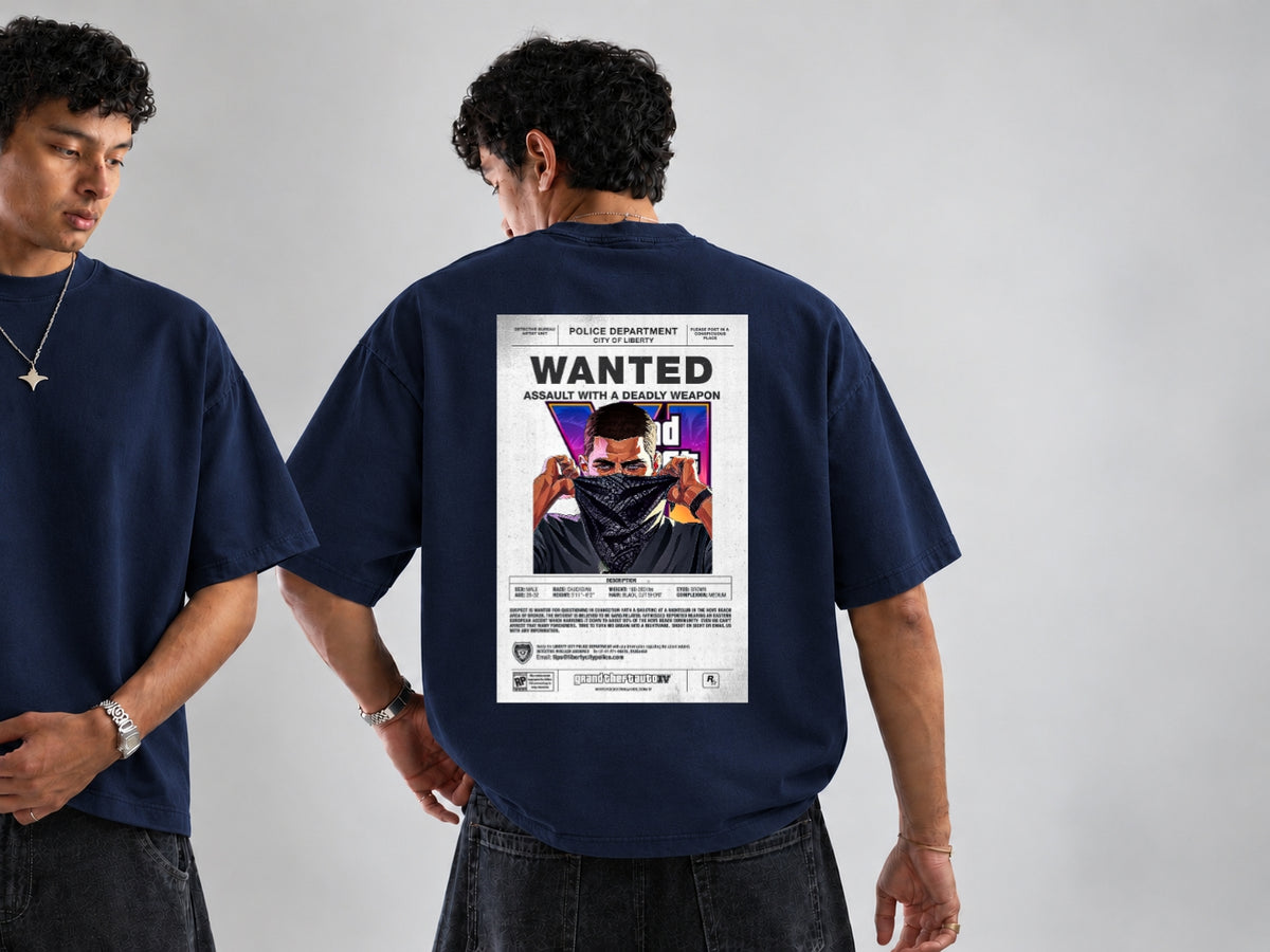Wanted Graphic Oversized T-Shirt – GTA-Inspired Streetwear