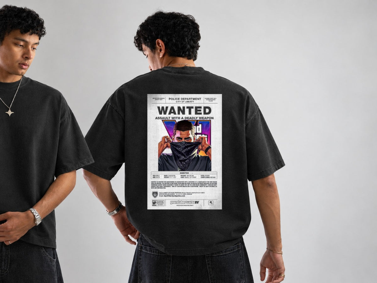 Wanted Graphic Oversized T-Shirt – GTA-Inspired Streetwear